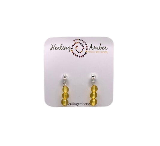 Sterling Silver-Gold Amber-Stud Earrings