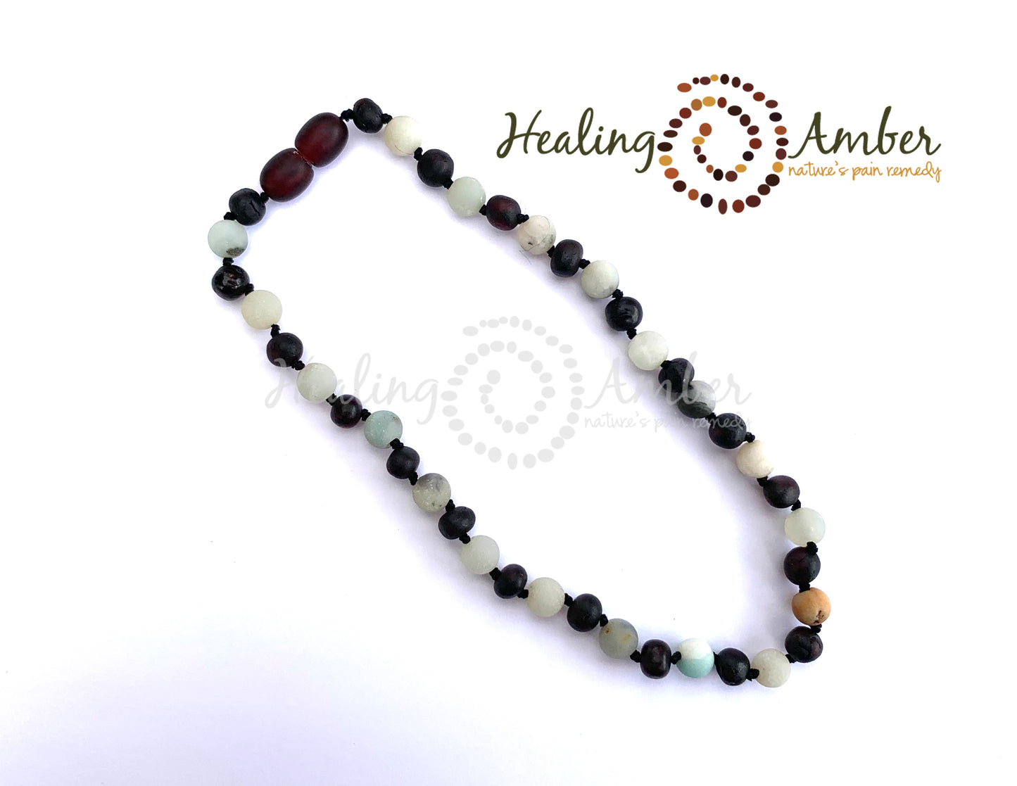 Raw Molasses Amber & Amazonite Gemstone-18 inch