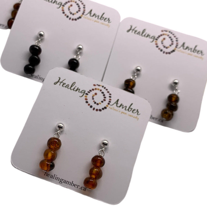 Sterling Silver-Caramel Amber-Stud Earrings