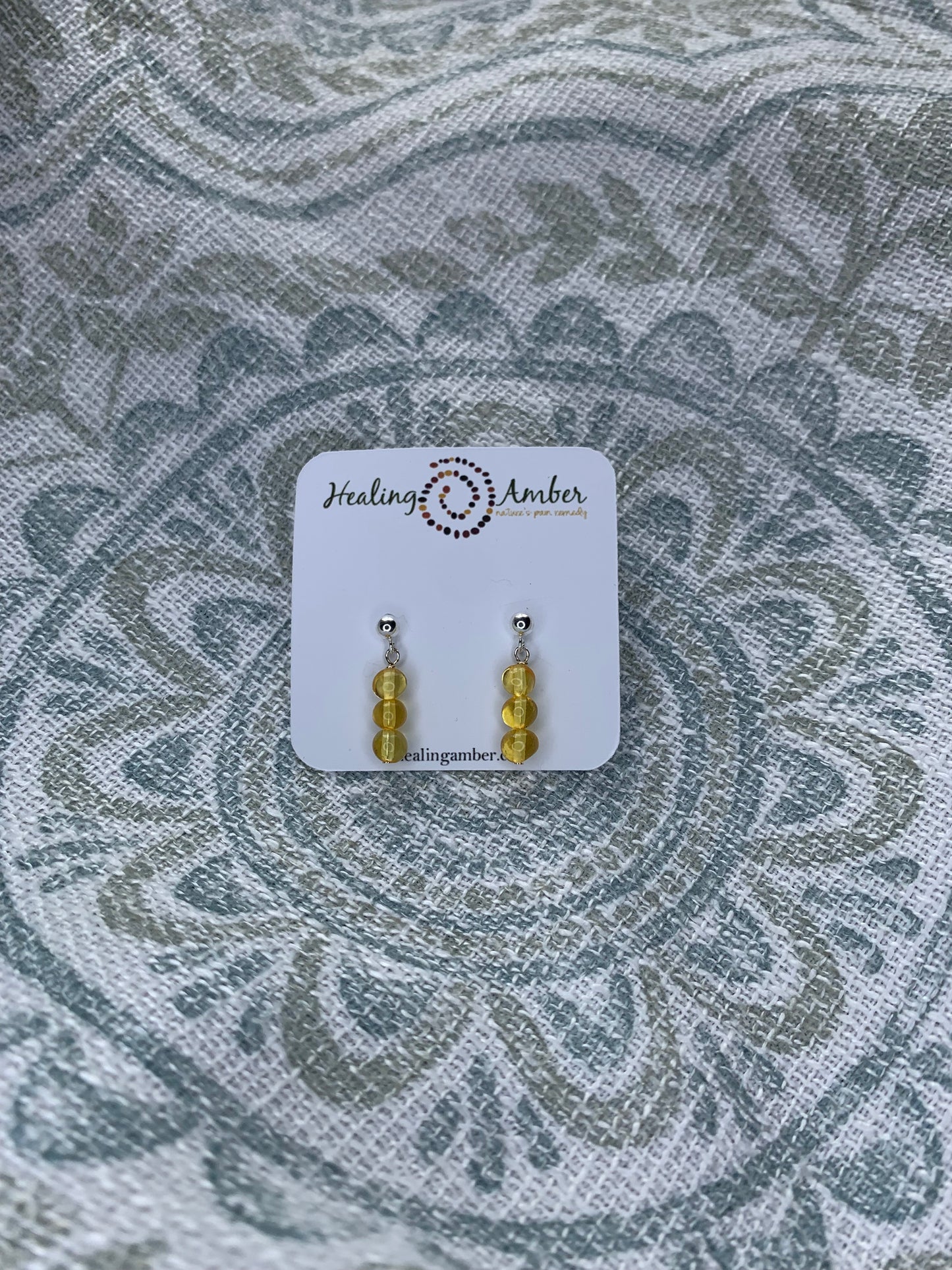 Sterling Silver-Gold Amber-Stud Earrings