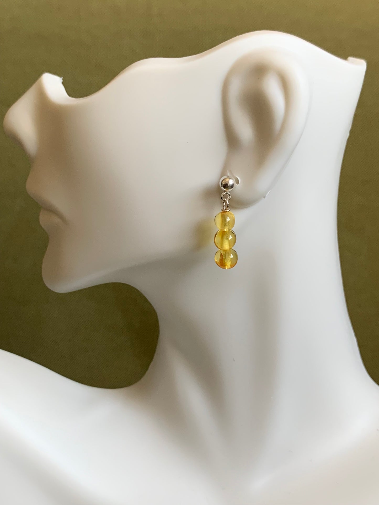 Sterling Silver-Gold Amber-Stud Earrings