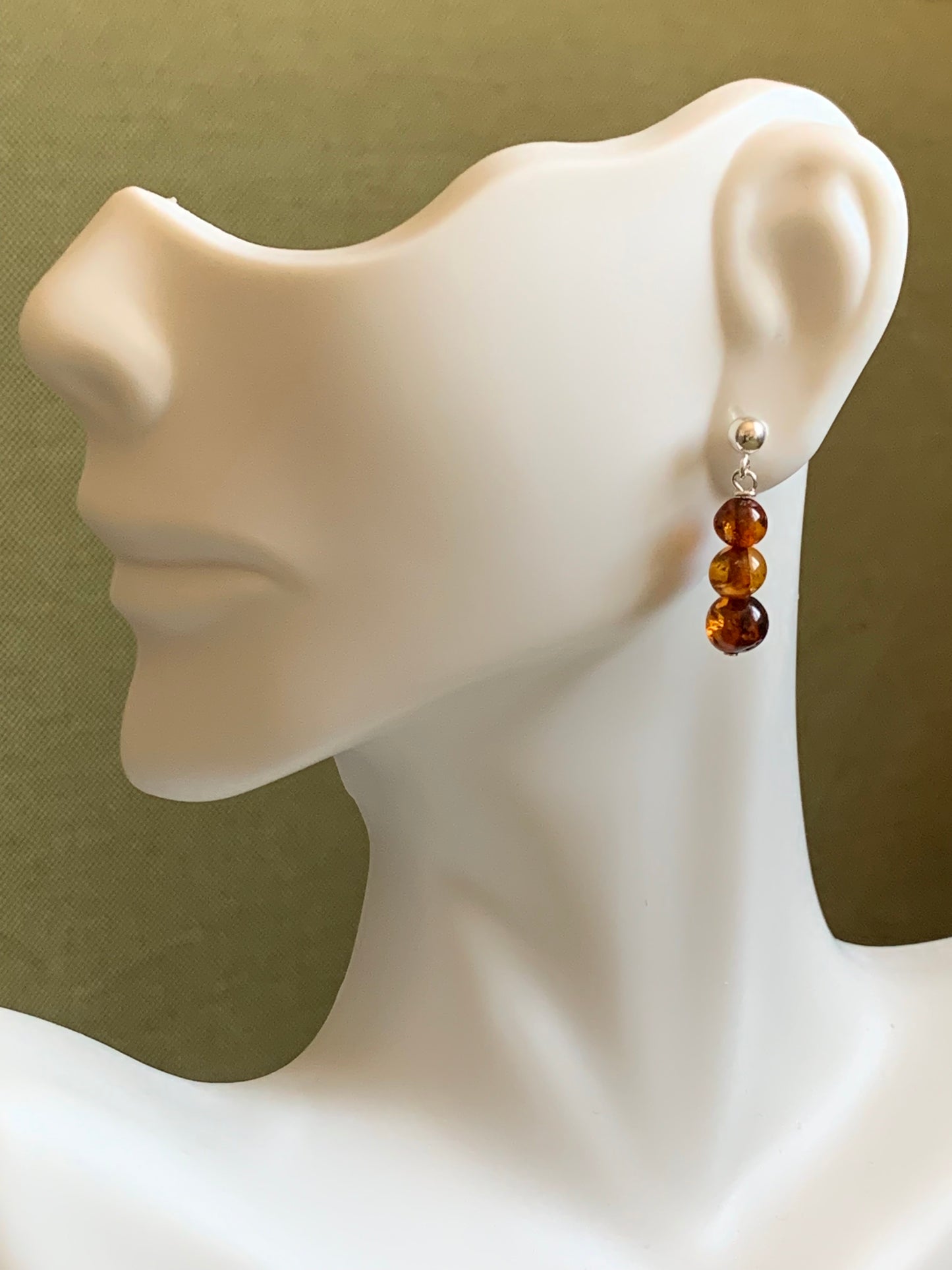 Sterling Silver-Caramel Amber-Stud Earrings