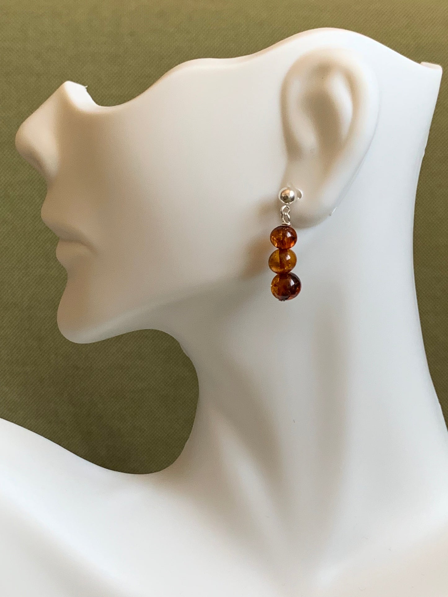 Sterling Silver-Caramel Amber-Stud Earrings