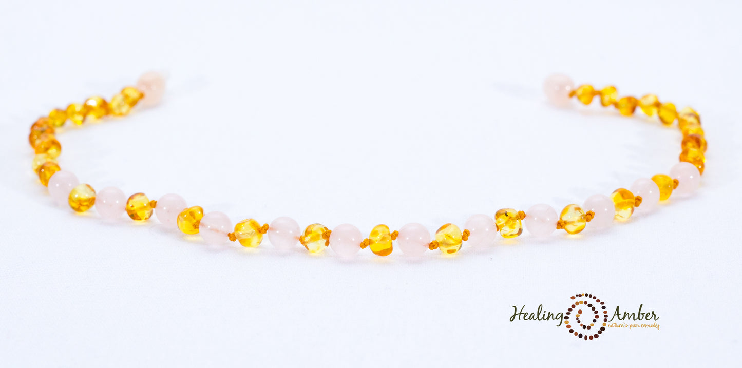 Gold Amber & Rose Quartz-6.5" clasp