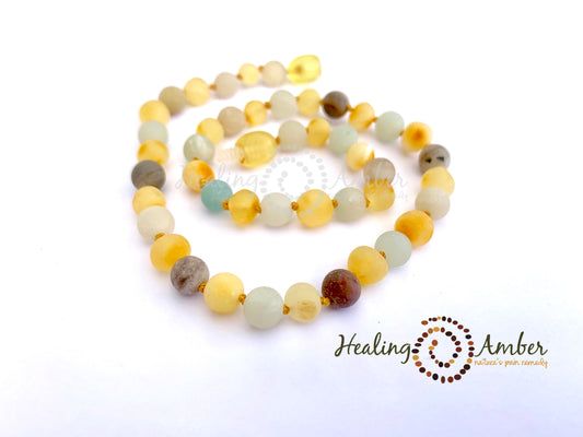 Raw Gold Amber & Amazonite Gemstone-15 inch