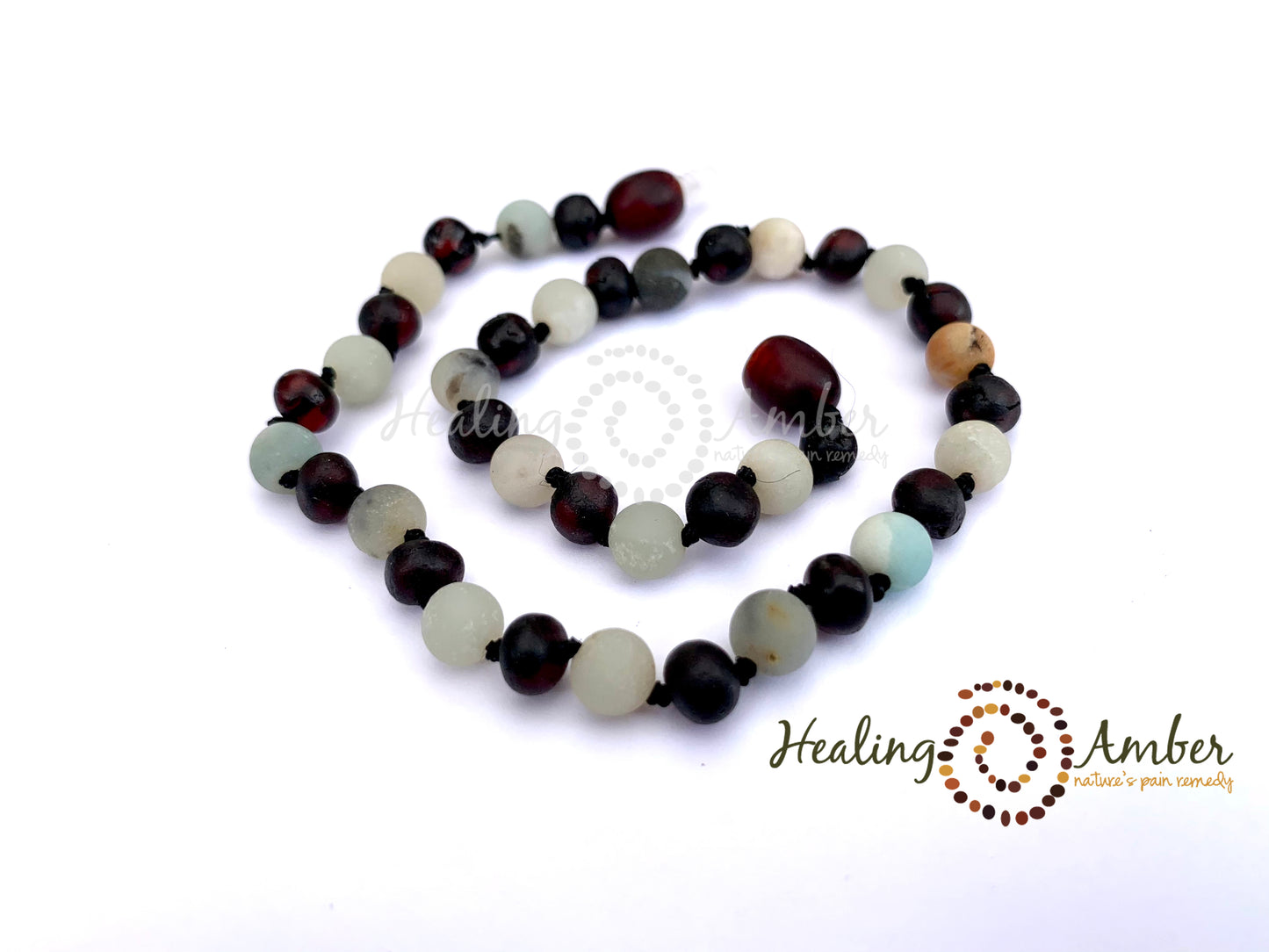 Raw Molasses Amber & Amazonite Gemstone-15 inch