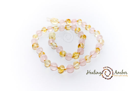Gold Amber & Rose Quartz-6.5" clasp