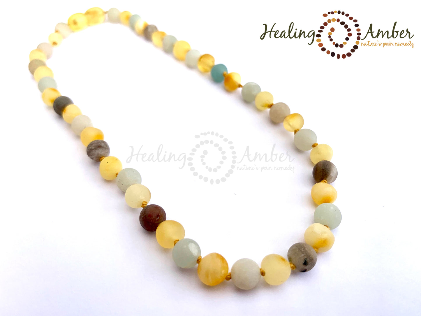 Raw Gold Amber & Amazonite-13 inch