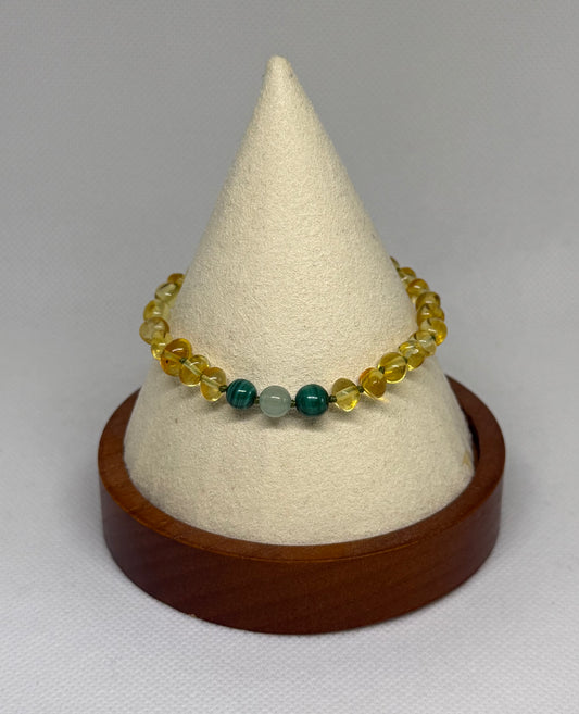 Gold Amber, Aventurine & Malachite-5.5" clasp