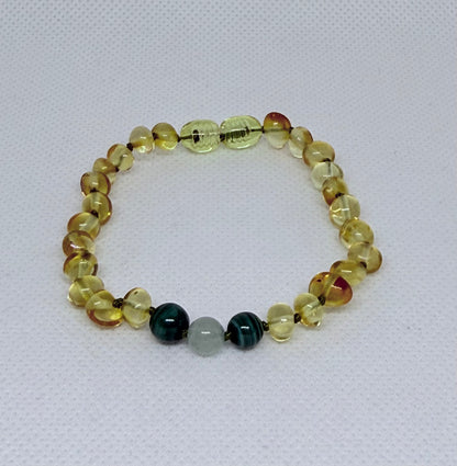 Gold Amber, Aventurine & Malachite-6.5" clasp