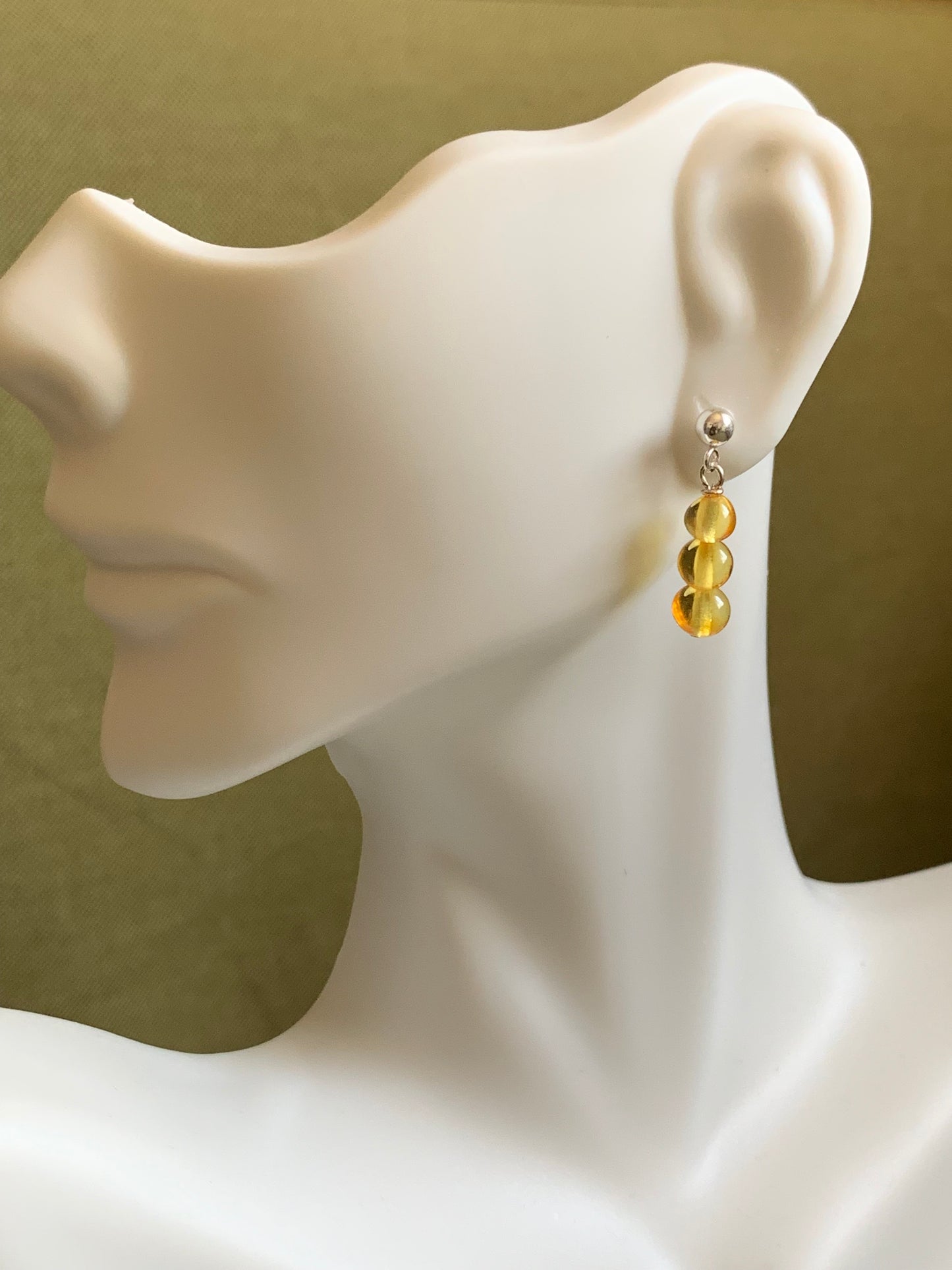 Sterling Silver-Gold Amber-Stud Earrings