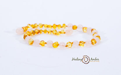 Gold Amber & Rose Quartz-7.5" clasp